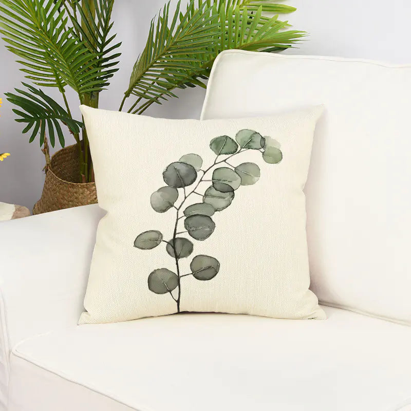 Green Small Leaf Plant Pillow Cover