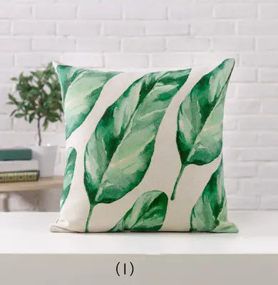 Hand-Painted Tropical Green Leaf Embrace Pillowcase
