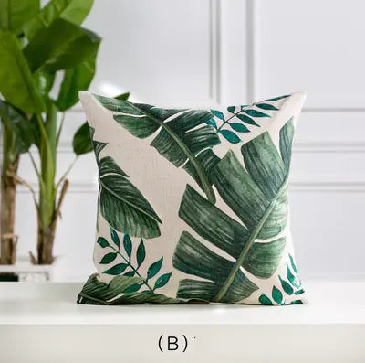 Hand-Painted Tropical Green Leaf Embrace Pillowcase