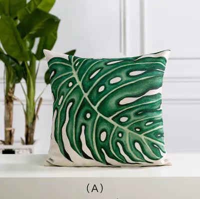 Hand-Painted Tropical Green Leaf Embrace Pillowcase