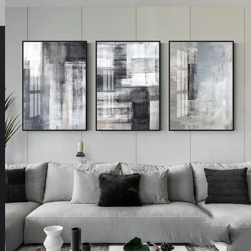 Modern Minimalist Gray Abstract Wall Art Set (3 Pieces)