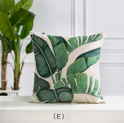 Hand-Painted Tropical Green Leaf Embrace Pillowcase