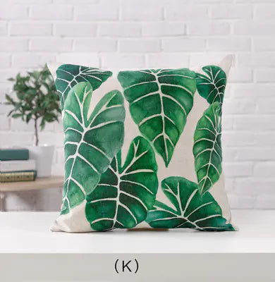 Hand-Painted Tropical Green Leaf Embrace Pillowcase
