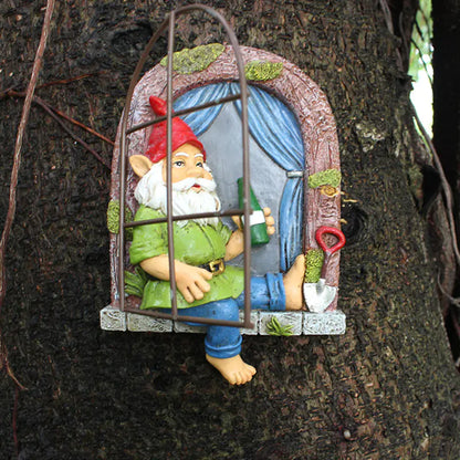 Whimsical Elf Tree Hugger Garden Sculpture Decoration