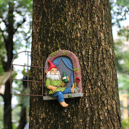 Whimsical Elf Tree Hugger Garden Sculpture Decoration