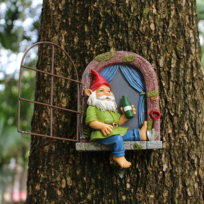 Whimsical Elf Tree Hugger Garden Sculpture Decoration
