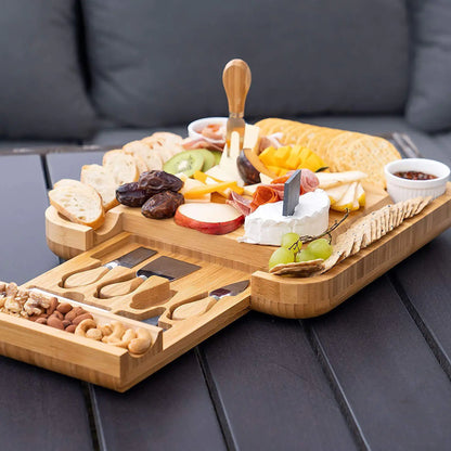 Bamboo Cheese Board with Stainless Steel Knives Set