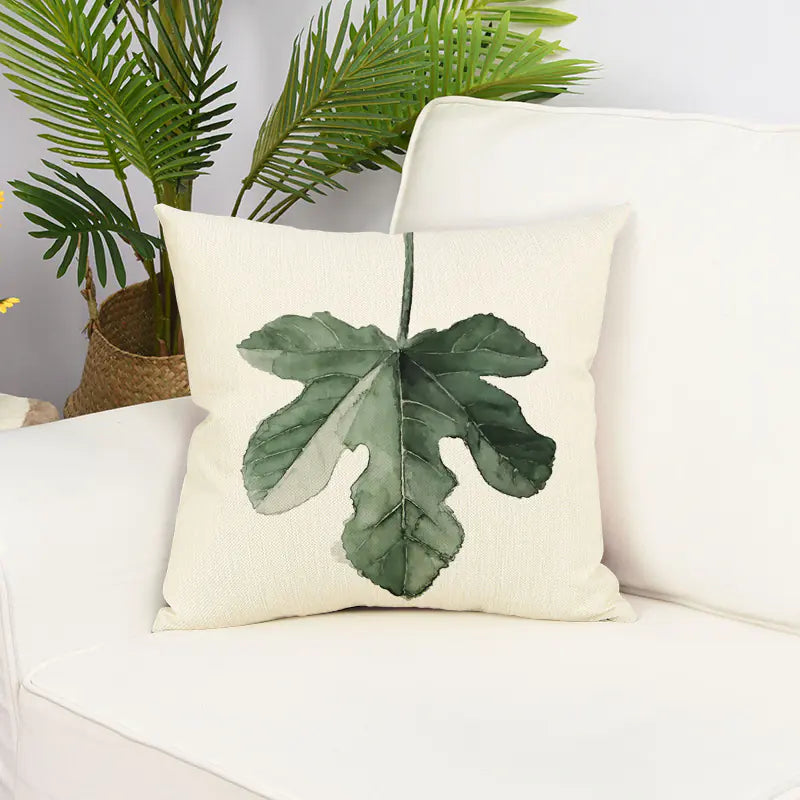 Green Small Leaf Plant Pillow Cover