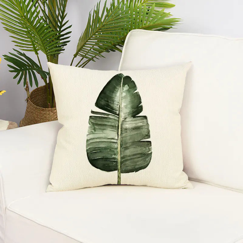 Green Small Leaf Plant Pillow Cover