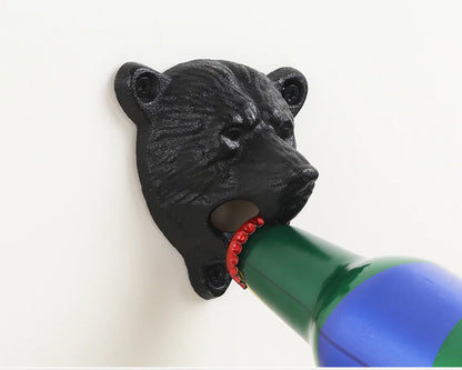 Bear Head Cast Iron Wall Bottle Opener - Metal Craft