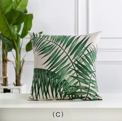 Hand-Painted Tropical Green Leaf Embrace Pillowcase