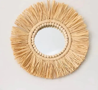 Moroccan Wooden Bead Woven Mirror Wall Decor