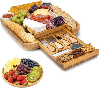Bamboo Cheese Board with Stainless Steel Knives Set