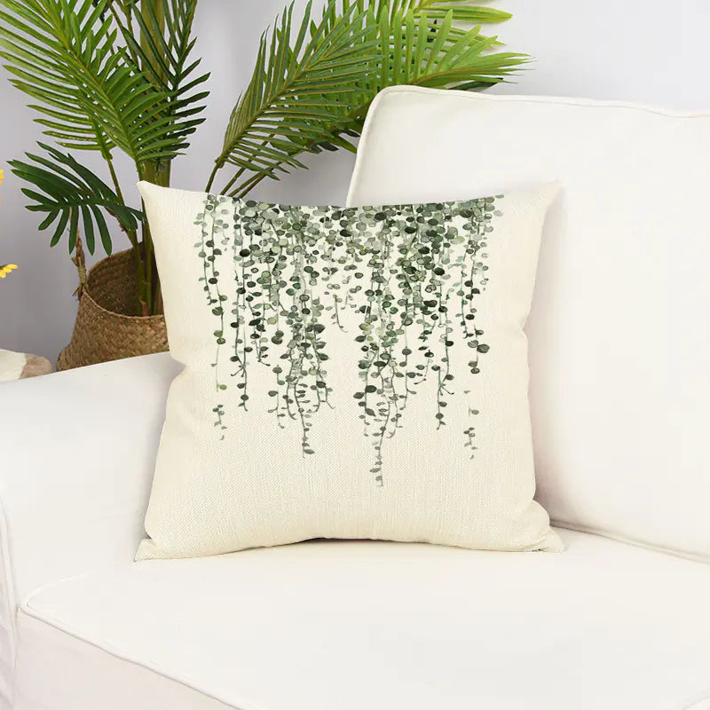 Green Small Leaf Plant Pillow Cover