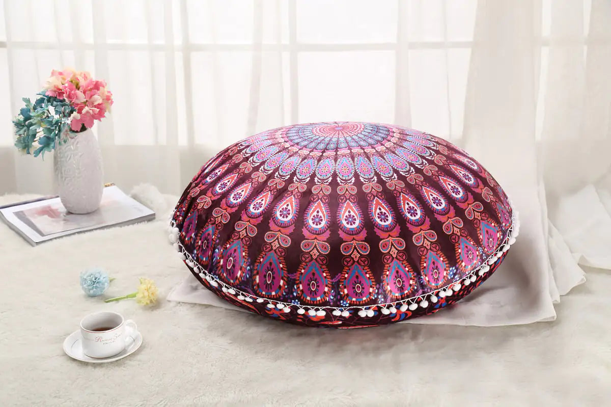Colorful Mandala Round Floor Pillow for Meditation