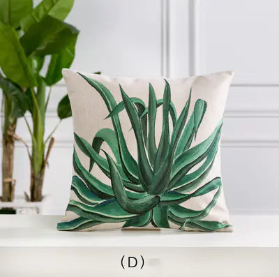 Hand-Painted Tropical Green Leaf Embrace Pillowcase