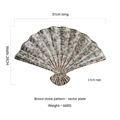 Japanese Ceramic Sushi Fan-Shaped Meal Plate
