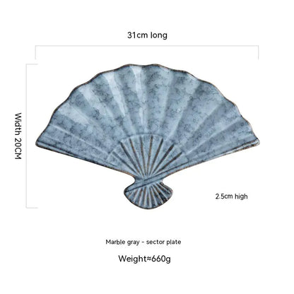 Japanese Ceramic Sushi Fan-Shaped Meal Plate