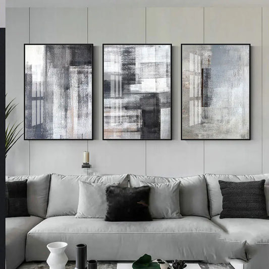 Modern Minimalist Gray Abstract Wall Art Set (3 Pieces)