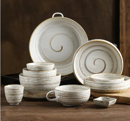 Quaint Painted Ceramic Rice Bowls and Plates