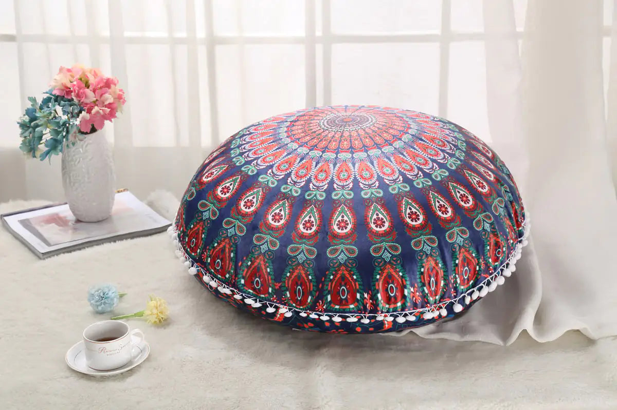 Colorful Mandala Round Floor Pillow for Meditation