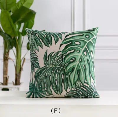 Hand-Painted Tropical Green Leaf Embrace Pillowcase