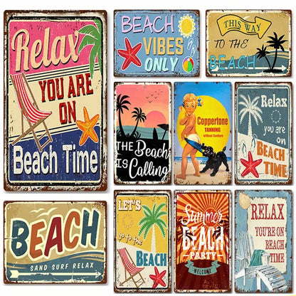 Metal Summer Beach Sign for Home and Wall Decor