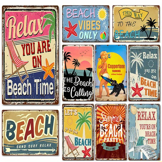 Metal Summer Beach Sign for Home and Wall Decor
