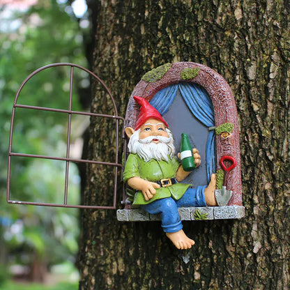 Whimsical Elf Tree Hugger Garden Sculpture Decoration