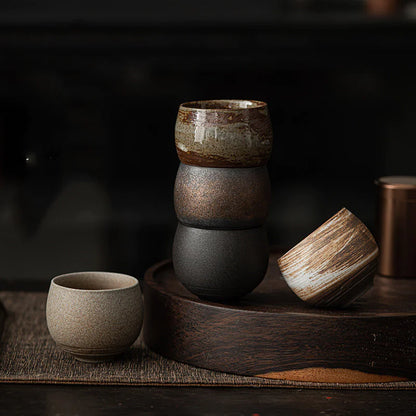 Japanese Handcrafted Coarse Pottery Tea Cups