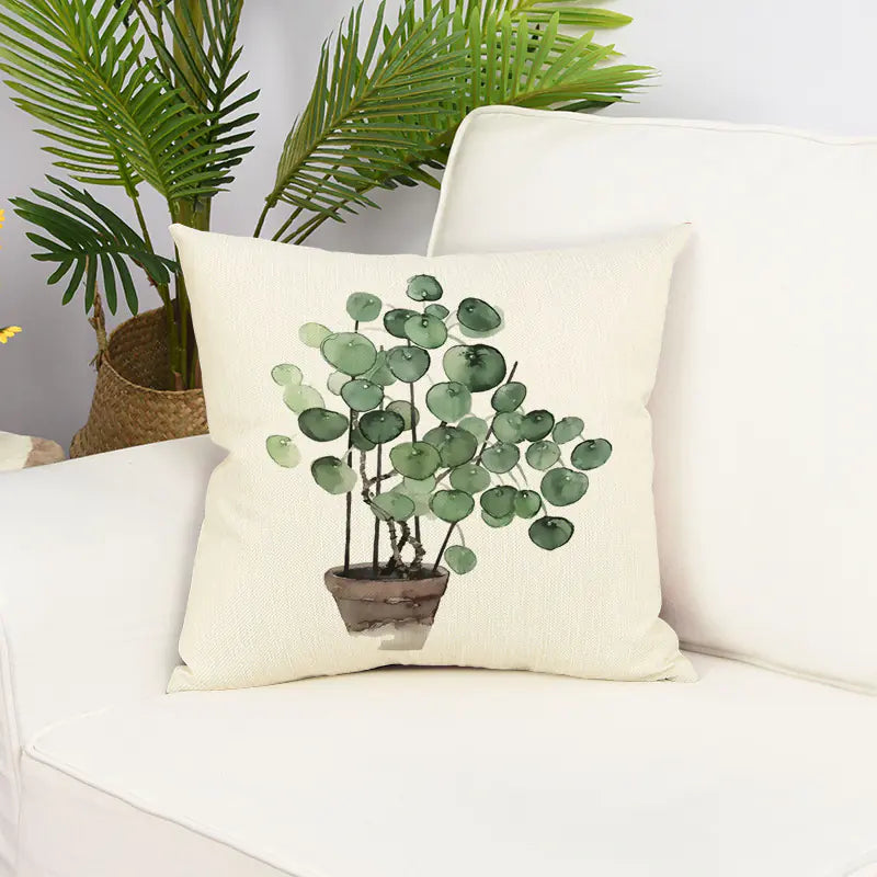 Green Small Leaf Plant Pillow Cover